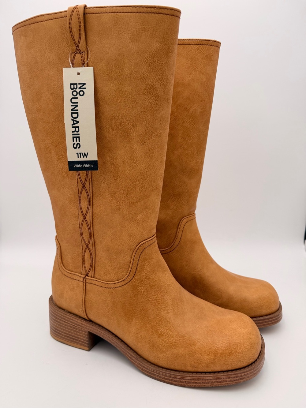 No Boundaries Women's Tall Tan Faux-Leather Block Heel Boots - 11w